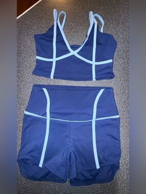 Tiger Friday Miami Vice 2 Piece Blue Dance Set,Top Size Adult Small, Shorts Med
